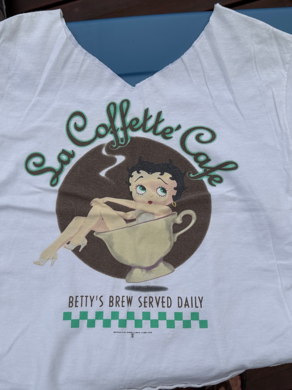 Betty Boop White T-Shirt with Green and Brown Coffee Graphic